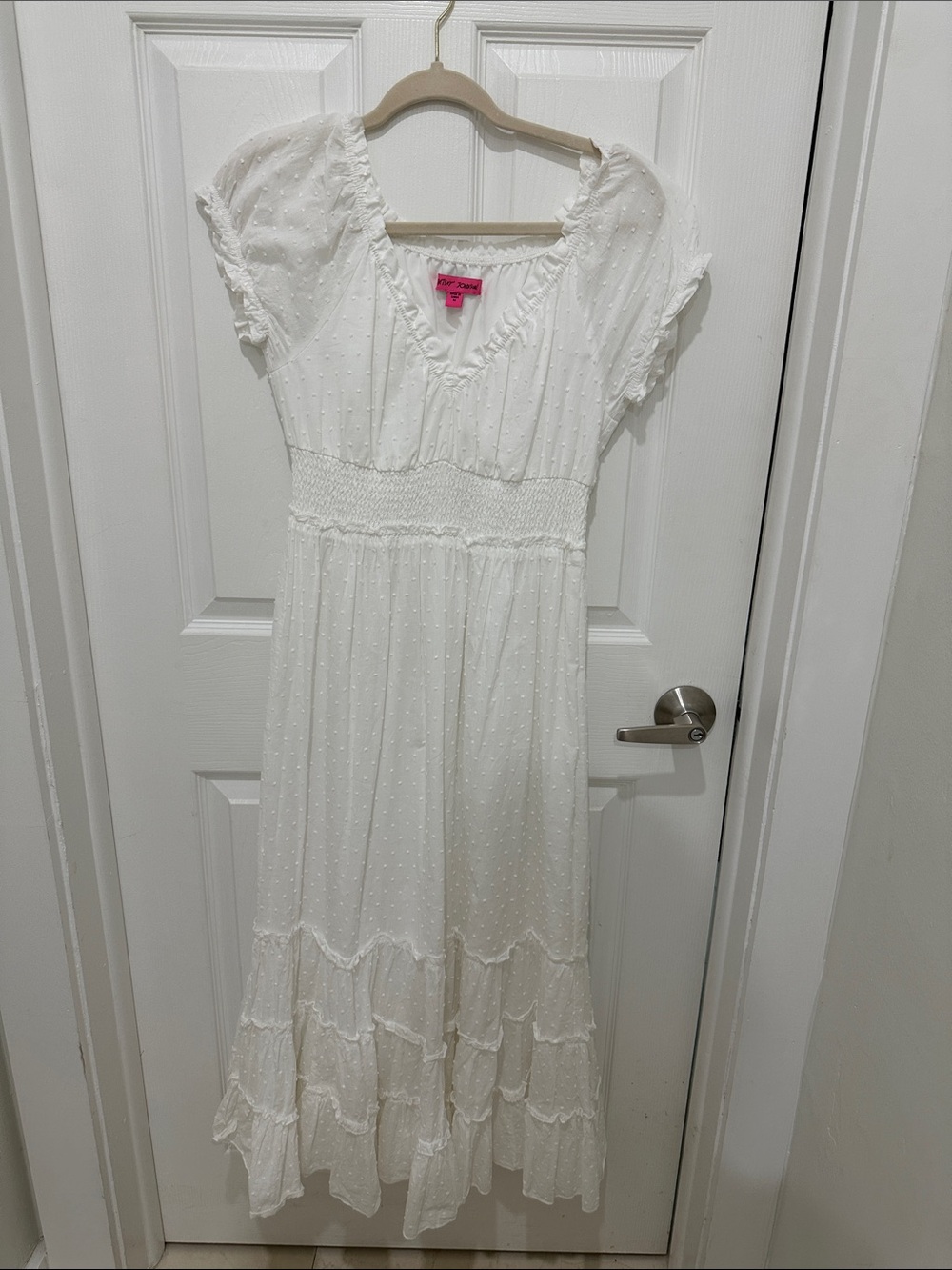 Betsey Johnson White Swiss Dot Ruffle Maxi Dress Size M